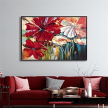 Yağlı Boya Dokulu Tablo Modern Renkli Çiçekler Siyah Çerçeveli U02020-178875