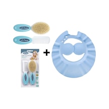 Sevi Bebe Naturel Fırça Tarak + Bebek Duş Başlığı Seti Mavi