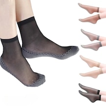 Jmsstore Kadın Ultra-ince Pamuklu İpek Kısa Çorap Dikişsiz 5 Çift - Kahverengi