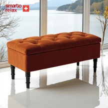 Smarto Relax Puf Saanen Sandıklı Ayaklı Kapitoneli Dekoratif 110x40x45 Cm Turuncu Turuncu