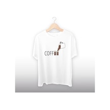 Kahve Ile Enerji Temalı Unisex Tişört Beyaz