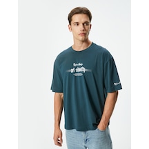 Koton Rick And Morty Tişört Lisanslı Oversize Kısa Kollu Bisiklet Yaka Pamuklu Petrol 4sam10758hk Petrol