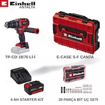 Einhell TP-CD 18/70 Li-i Darbeli Vidalama Seti 4AH + 39 Parça Uç Seti + Çanta