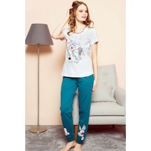 Vienetta Gri Melanj Kadın Kısa Kollu Etegi Oval Pijama Takım EDY1120 Gri Melanj