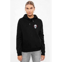 Cool Skull With Baskılı Siyah Kadın Kapşonlu Sweashirt (534671436)