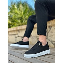 Pabucmarketi Bağcıklı Erkek Ayakkabı Siyah Beyaz Taban Renkli