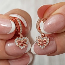 Gümüş Rose Kalp Kurdele Sallantılı Kadın Küpe Gold - Rose Gold