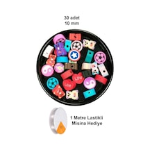 30 Adet 10 Mm Polimer Kil Fimo Boncuk Takı Bileklik + 1 Metre Lastikli Misina Hediye - Karışık Renkli Diğer