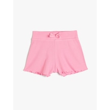 Koton Fırfırlı Şort Beli Lastikli Ribanalı Pamuklu Pembe 4skg40106ak Pembe