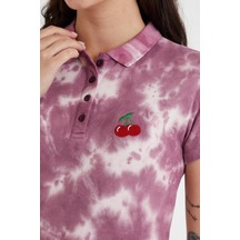 Kadın Batik Yıkamalı T-shirt Mor