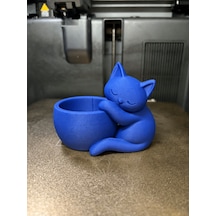 Bezos 3d Baskı Sarılan Kedi Saksı - Sevimli Dekoratif Saksı - Mavi Ventra