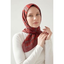 Silk Home Viskon Velora Eşarp Dört Mevsim Ekose Desen Koyu Kırmızı 90x90 Çok Renkli