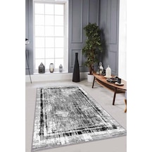 Gri Çerçeveli Kaymaz Tabanlı Makinede Yıkanabilir Halı Rv103n11