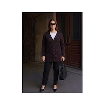 Onno Style Women Kalp Desenli Klasik Triko Düğmeli Ceket Siyah - Bordo