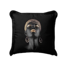 Lüks Afro Portre Saçaklı Yastık Kılıfı - Afrika Esintili Bohem Siyah Püsküllü Kırlent Kılıfı Koyu Gece Kahve