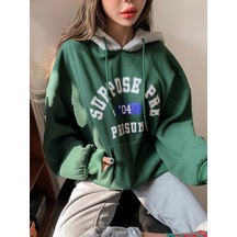 Kadın Yeşil Suppose Baskılı Oversize Sweatshirt