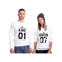 Tshirthane King 01 Queen Sevgili Kombinleri Unisex Sweatshirt Kırık Beyaz