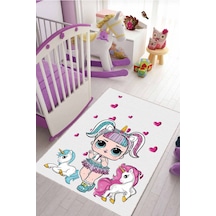 Pembe Kaymaz Tabanlı Yıkanan Lol Bebekli Çocuk Halısı Kd117n11