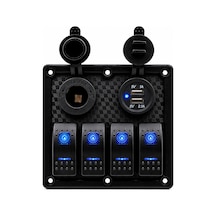 Labarka 4'lü Switch Panel USB + Çakmaklık Mavi LED'li
