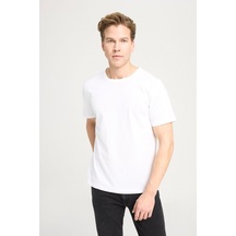 Regular Fit Normal Kesim Bisiklet Yaka %100 Pamuk Ekru Tişört W241575104 Ekru