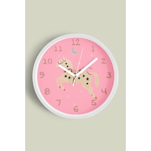 Büyülü At Çocuk Odası Duvar Saati - 42cm - Önü Camlı Beyaz Kasa - Sessiz Mekanizma Beyaz