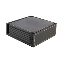 Bardak Altlığı,6 Lı Set,masaüstü Kare Cup Coaster,vegan Suni Deri,11x11 Cm.,siyah