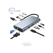 Macbook Uyumlu Pro Air Type-c Çevirici Dönüştürücü Çoklayıcı Pd Şarj Hdmı Sd Network Vga Girişli 11 In 1