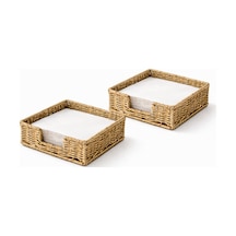 Rattan Hasır Peçetelik 2 Li Set 17.5x17.5x6.5 Cm Standart Peçete Uyumlu Dekoratif Sunumluk Açık Kahverengi