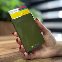 Wrapsol Mekanizmalı Kartlık Rfid Korumalı Alüminyum Otomatik Mekanizmalı Kredi Kartlık Renkli Mat Kırmızı Metalik Asker Yeşili Metalik Asker Yeşili Haki