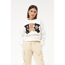 Sıfır Yaka Ayıcık Figürlü Sweat Ekru 001