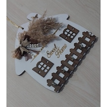 Sweet Home Yazılı Ahşap Anahtar Askılığı Duvar Askılı Anahtarlık Beyaz