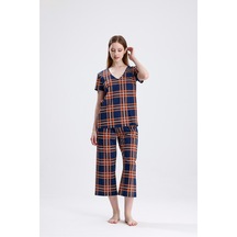 Kadın Kısa Kollu Örme Süprem Desenli Pijama Takımı Yumuşak, Nefes Alabilir Ev Giyim Seti Çok Renkli