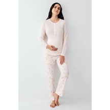 Pierre Cardin 9066 Hamile Lohusa Düğmeli Bisiklet Yaka Pijama Takımı - Tozpembe