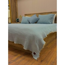 Bebe Mavi 4 Katlı Çift Taraflı Çift Kişilik Müslin Battaniye %100 Pamuk 230x240 Cm