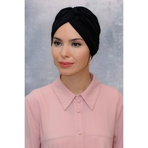 Hürrem Bone Siyah Pratik Hazır Geçmeli Tesettür Bone Fukuro Sandy Kumaş Büzgü Siyah