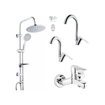 Tema Flora Batarya Seti Ve 53230 Rain Tondu Duş Sistemi, Banyo Bataryası 62001, Lavabo Bataryası 62002, Mutfak Bataryası 62003 Krom