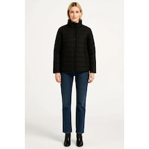 Ersefa Bomber Ceket Kapitone Astarlı Su İtici Kumaş Ayakta Yaka Fermuar siyah