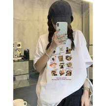 Adrift Karikatür Ve Grafik Tasarım Oversize T-shirt Cartoon/letter Serisi Kod367 Beyaz
