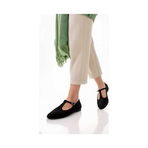 Siyah Süet T-strap Mary Jane Tasarım Babet Siyah Süet