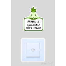 Lütfen Zile Basmayınız Bebek Uyuyor Yeşil Bitki Tasarım Sticker Kapı Zili Etiketi Beyaz - Yeşil