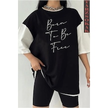 Startmore Startmore Siyah Oversize Çift Renk Bron Tu Be Baskılı Unisex Tshirt Beyaz