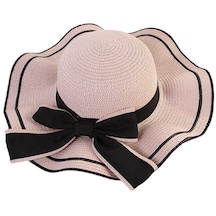 Ww Yaz Fiyonklu Hasır Şapka Kadınlar Plaj Güneşlik Büyük Kenarlı Şapka - Pembe