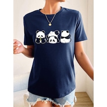 Uyguntarz Unisex Sevimli Pandalar Baskılı Tasarım Tshirt Lacivert