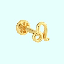 Altın Tragus Piercing 14 Ayar Aslan Burcu Altın