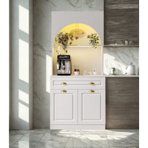 Lureo Nera Arch Gold Mini Kahve Köşesi Led Aydınlatmalı, Komple Mdf Premium Kahve Ünitesi Beyaz
