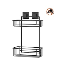 Tekno Tel Ef-256 Yapışkanlı 2 Katlı Düz Banyo Rafı Siyah