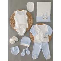 Ponpon Baby Yenidoğan 0-3 Ay Tavşan Işlemeli Desenli 10... Açık Mavi