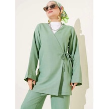 Lovie Moda Kadın Bağcıklı Kimono Takım Yeşil