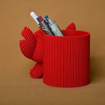 Bezos 3d Baskı Knitted Kalemlik - Sevimli Karakterli Masaüstü Kalem Organizeri-kırmızı Dfnbez