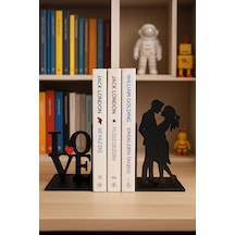 Love Çift Figürlü Kitap Tutucu Siyah Kırmızı Dekoratif Raf Desteği